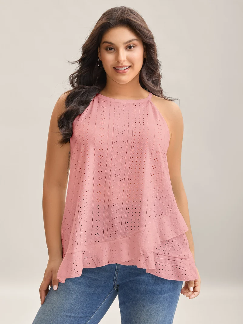Textured Knit Overlap Hem Tank Top