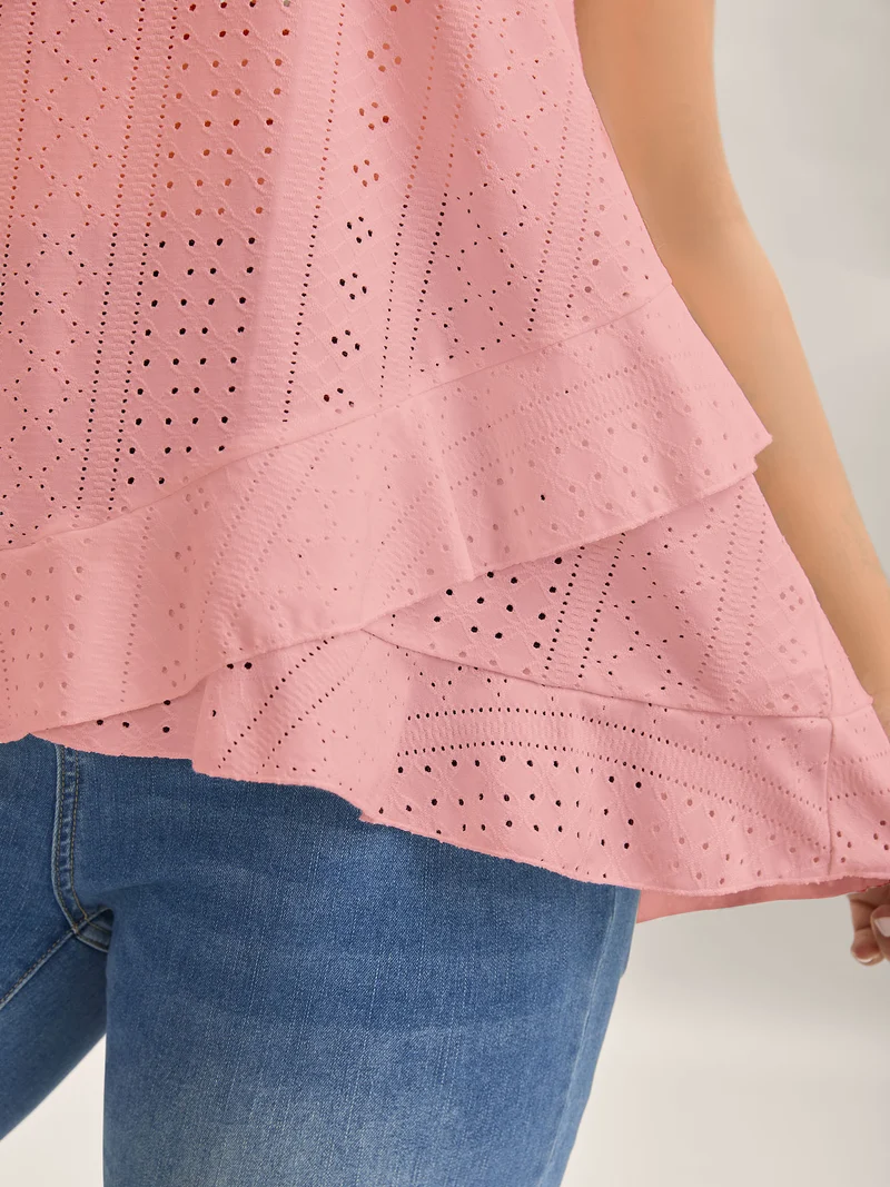 Textured Knit Overlap Hem Tank Top
