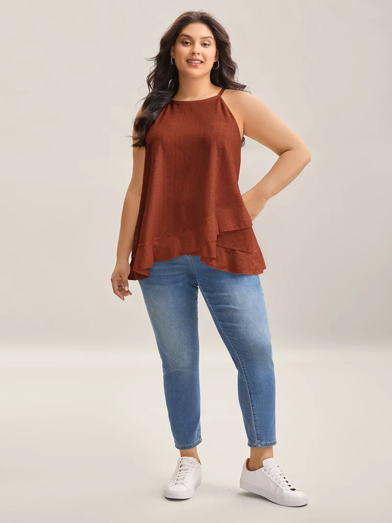 Textured Knit Overlap Hem Tank Top