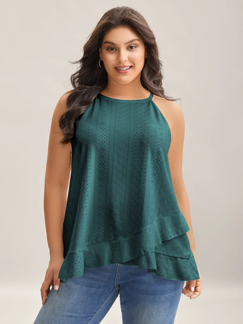 Textured Knit Overlap Hem Tank Top