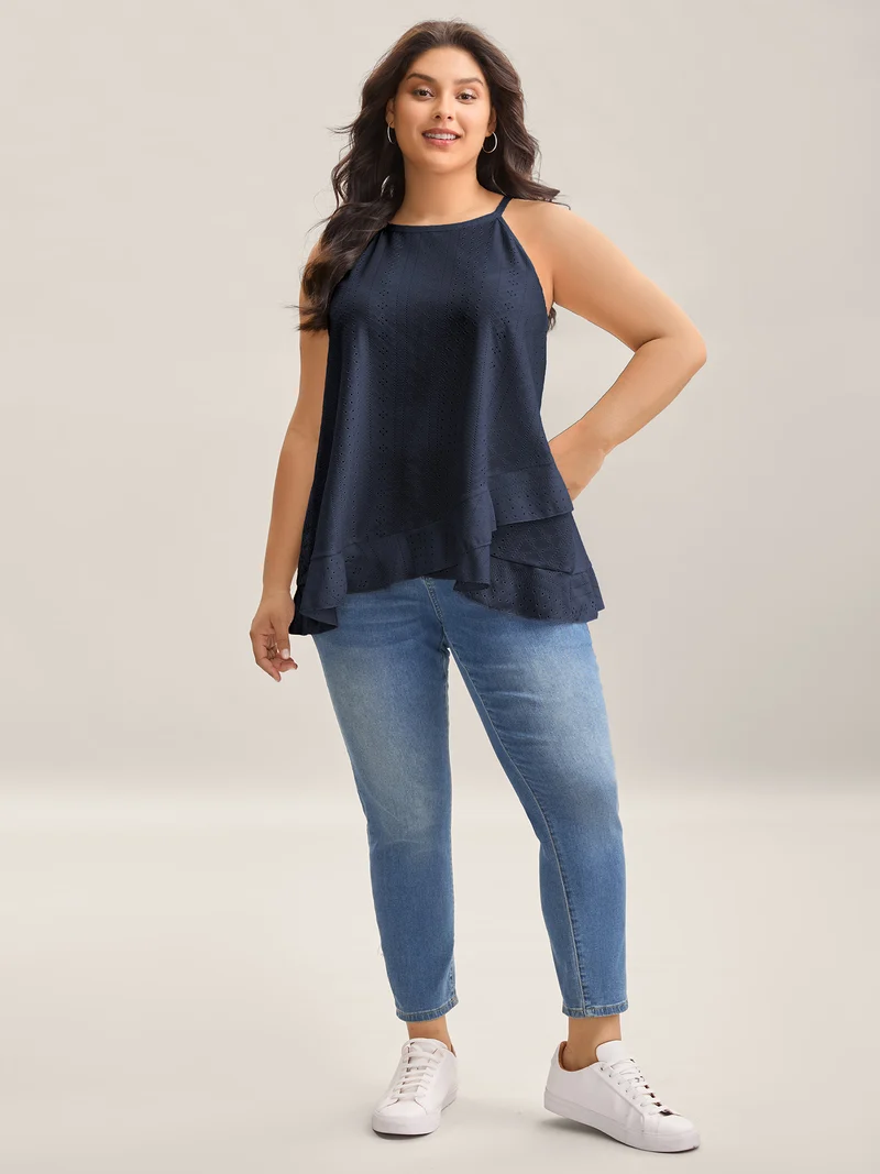 Textured Knit Overlap Hem Tank Top