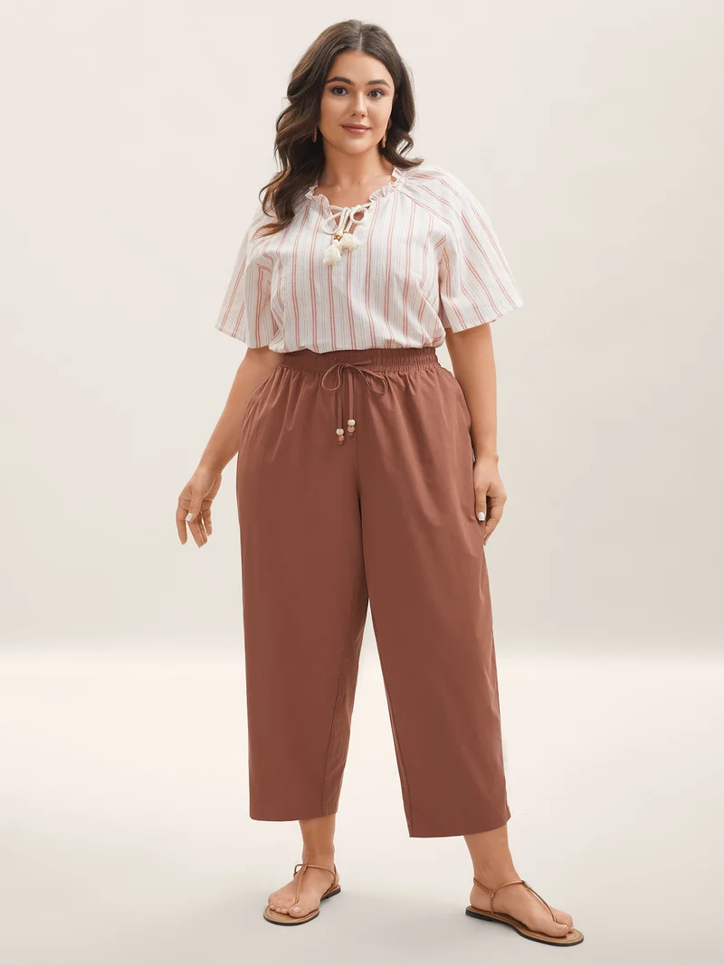 Cotton Drawstring Straight-Leg Pants