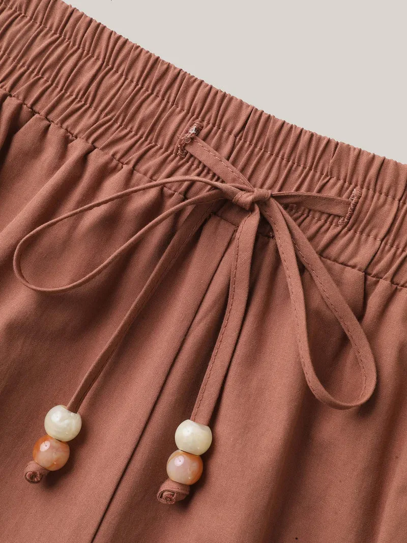 Cotton Drawstring Straight-Leg Pants