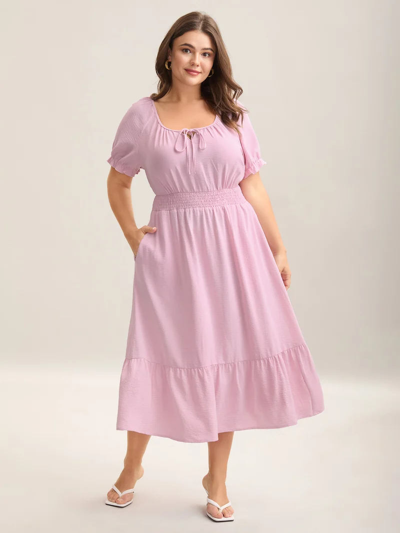 Shirred Waist Tiered Hem Milkmaid Dress