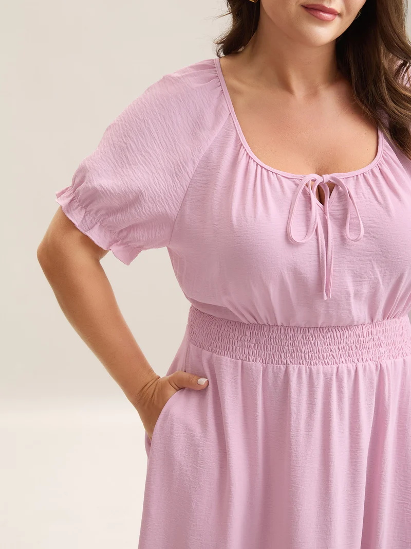 Shirred Waist Tiered Hem Milkmaid Dress