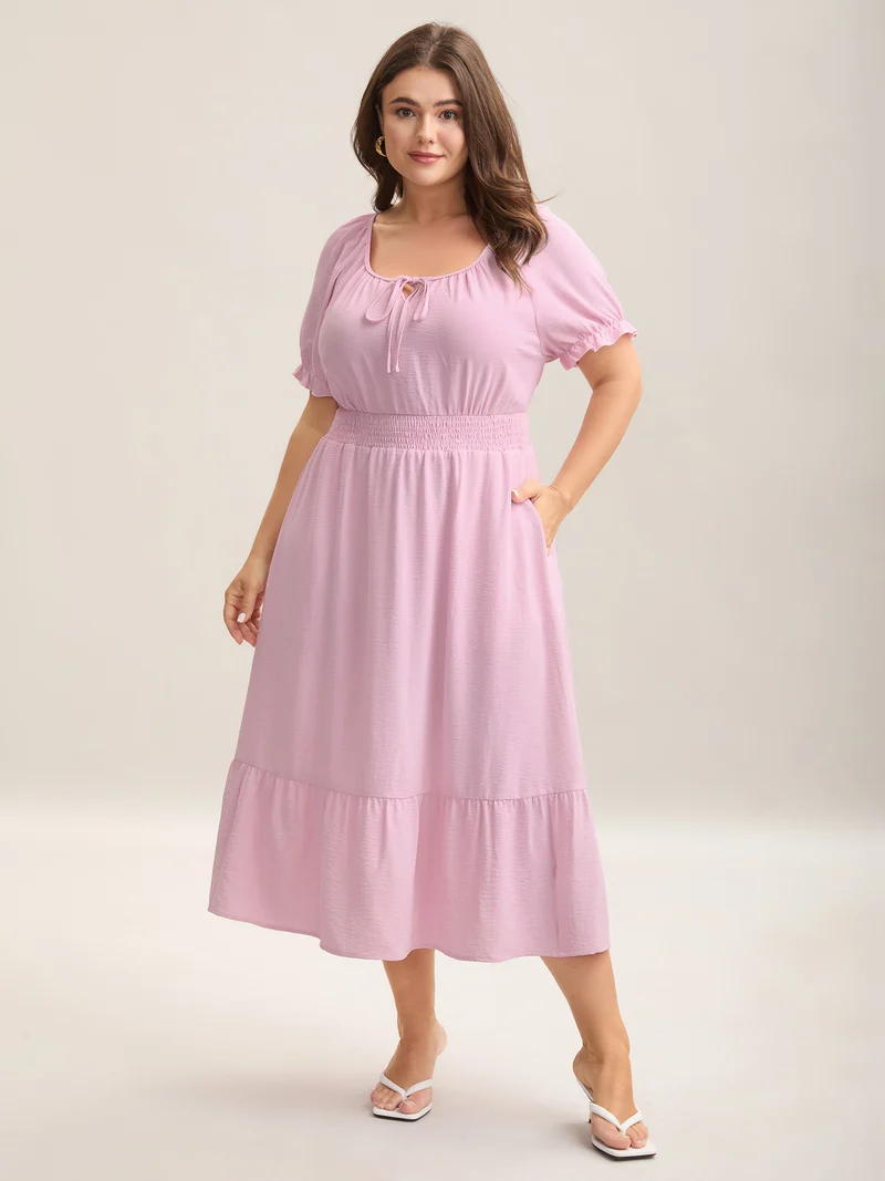 Shirred Waist Tiered Hem Milkmaid Dress