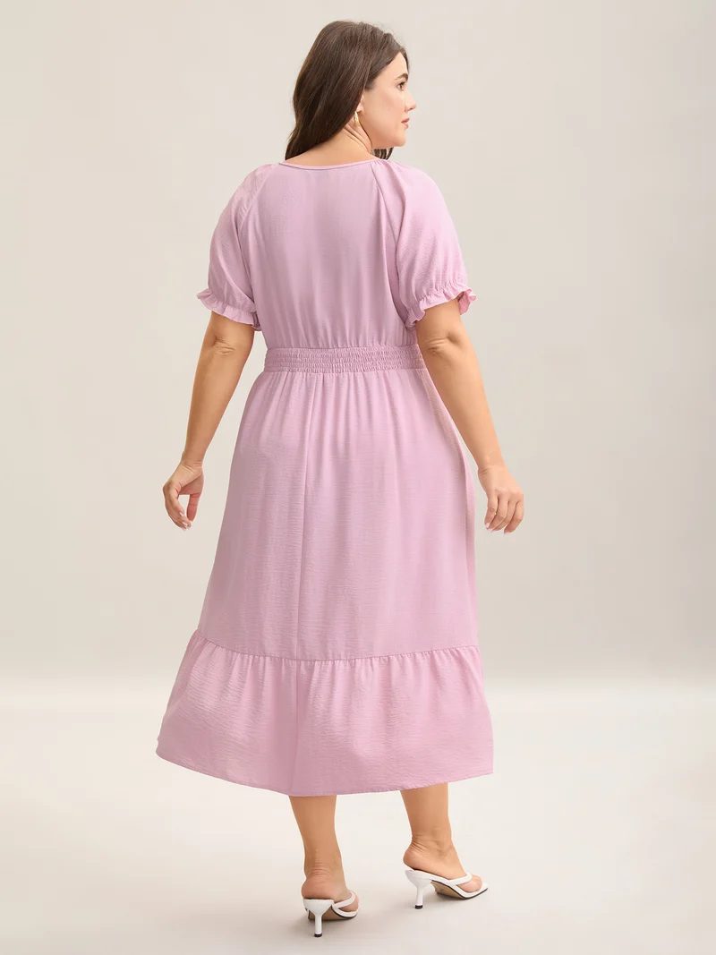 Shirred Waist Tiered Hem Milkmaid Dress