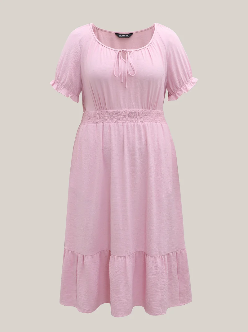 Shirred Waist Tiered Hem Milkmaid Dress