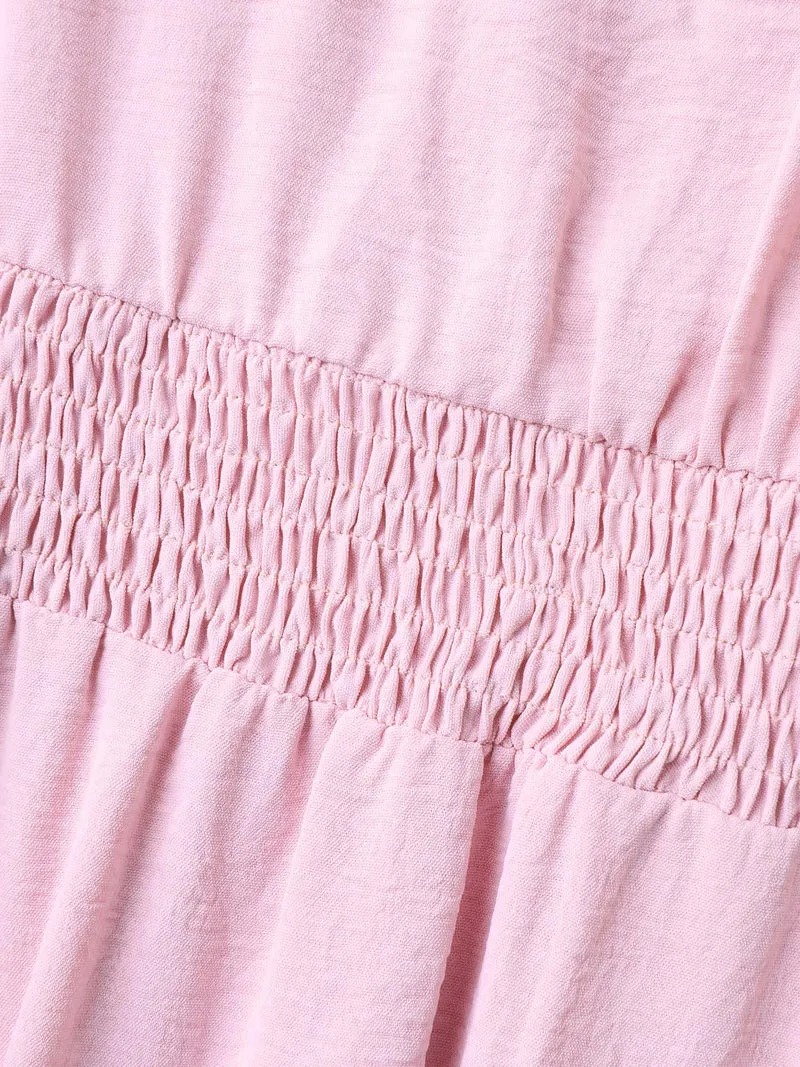Shirred Waist Tiered Hem Milkmaid Dress