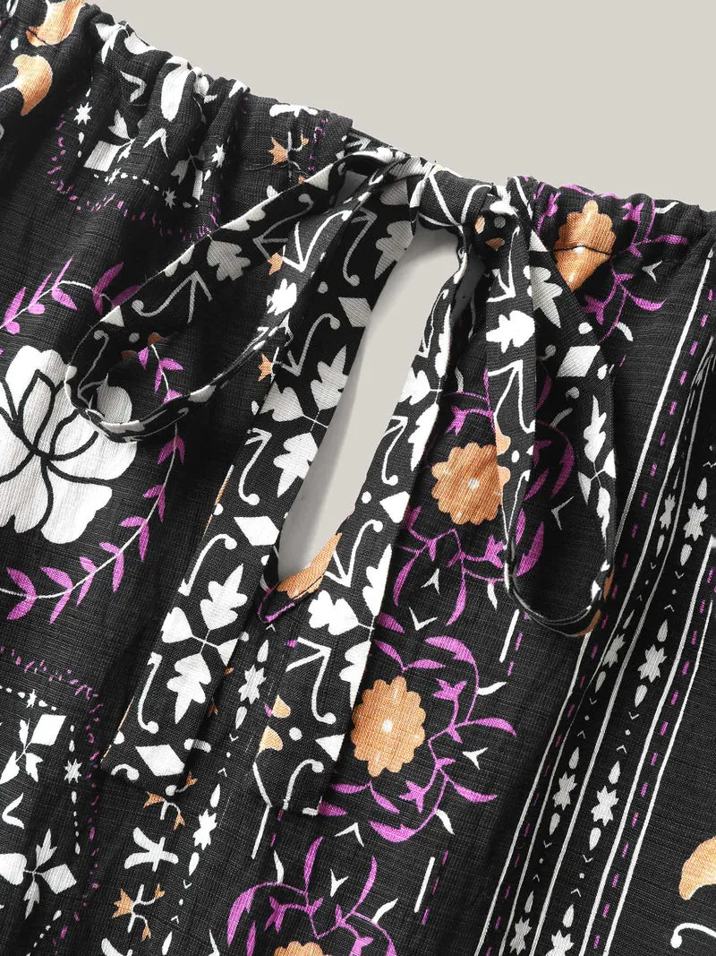 Rayon Tropical Boho Print Stretchy Maxi Dress