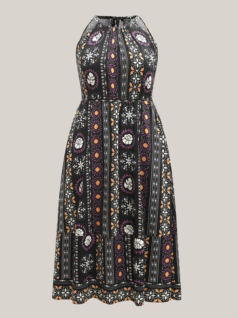 Rayon Tropical Boho Print Stretchy Maxi Dress