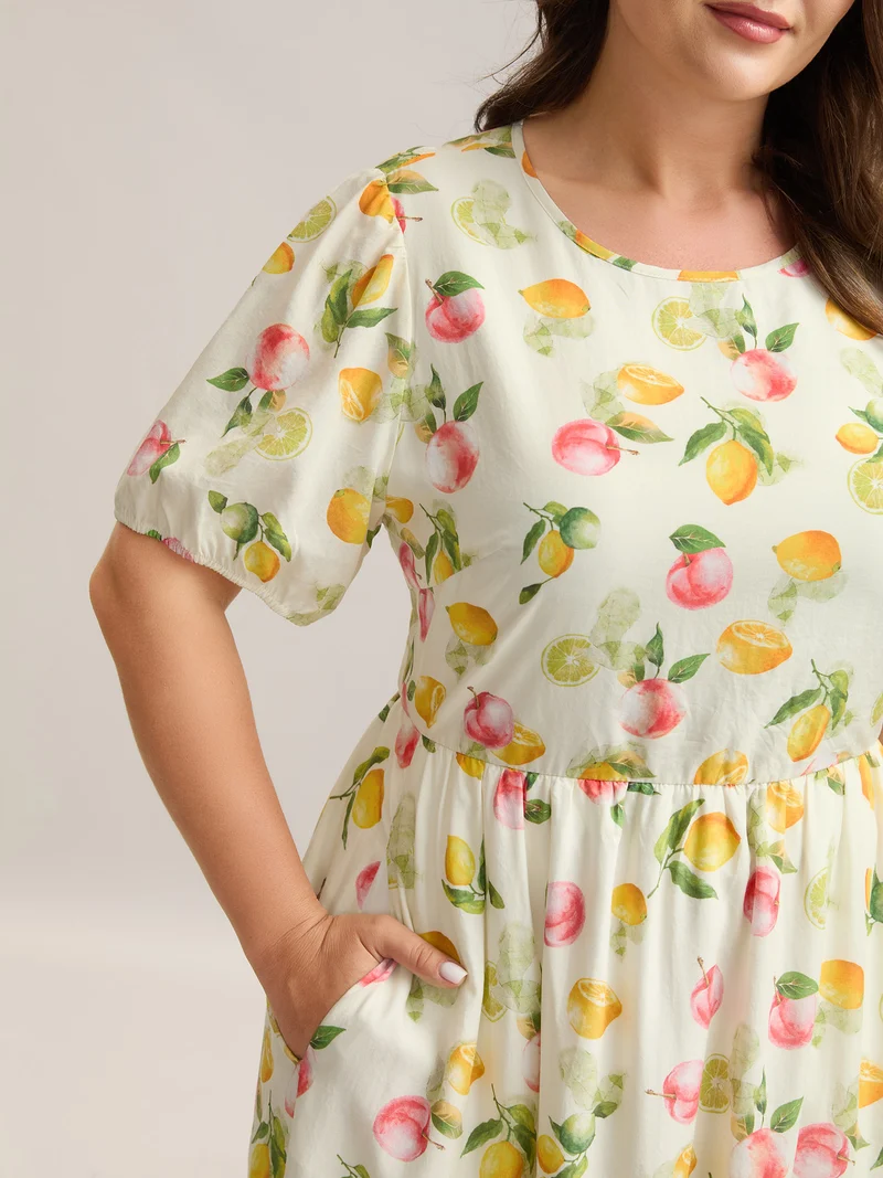 Fruity Fun Print Cut-Out Midi Dress