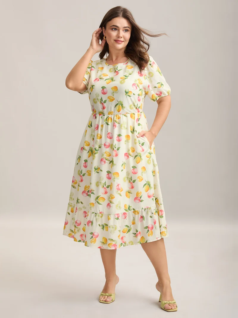 Fruity Fun Print Cut-Out Midi Dress