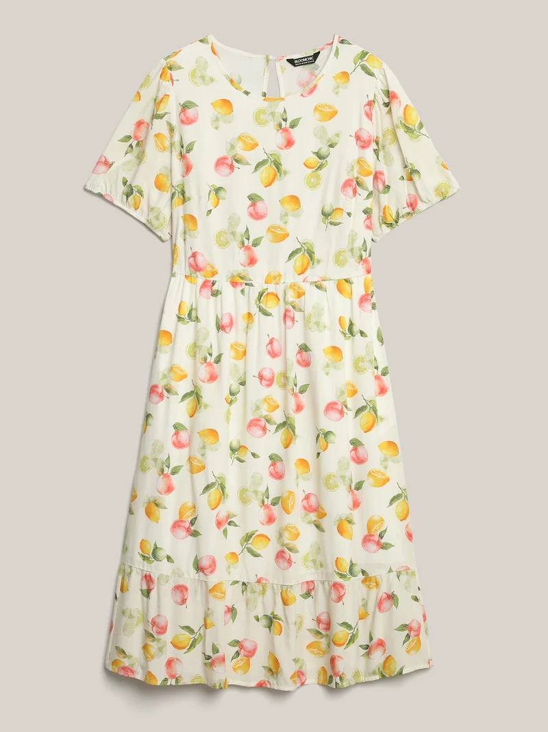 Fruity Fun Print Cut-Out Midi Dress
