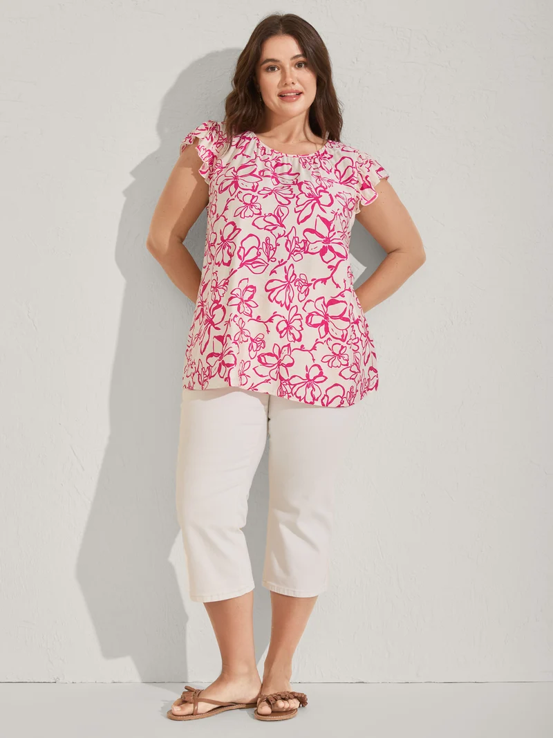 Floral Print Flutter Sleeve Blouse