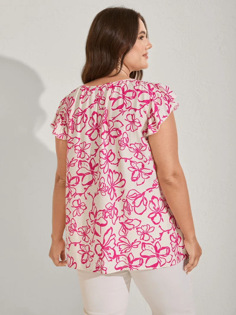 Floral Print Flutter Sleeve Blouse