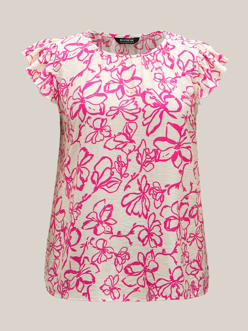Floral Print Flutter Sleeve Blouse