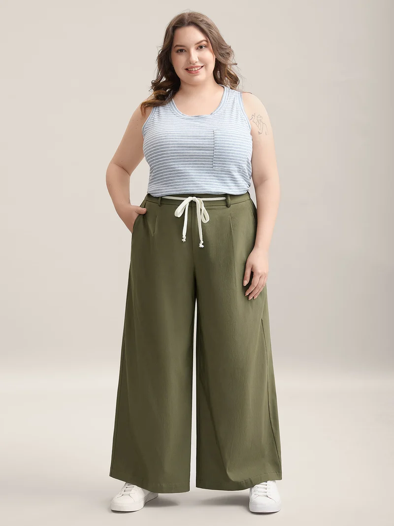 Drawstring Pockets Wide-Leg Pants
