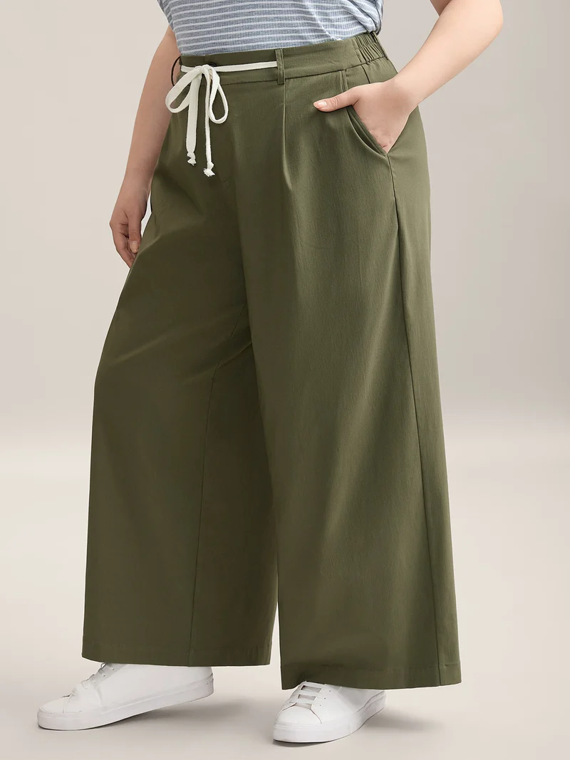 Drawstring Pockets Wide-Leg Pants