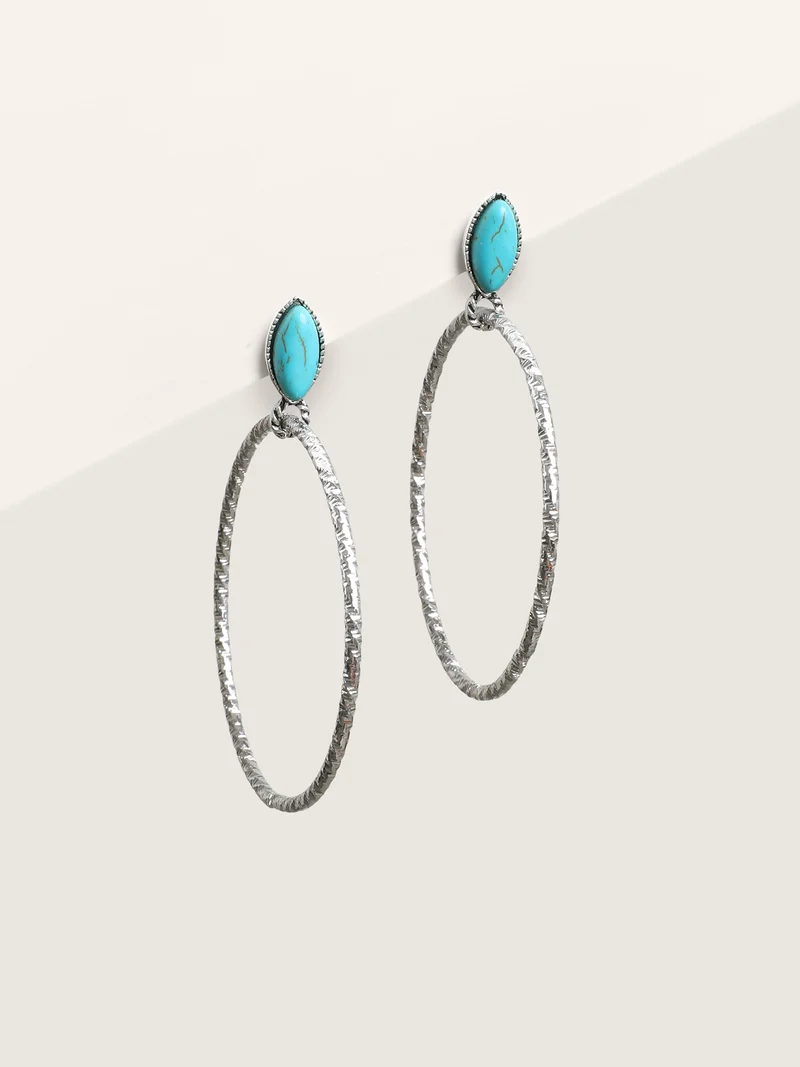 Beaded Silver Tone Hoop Earrings