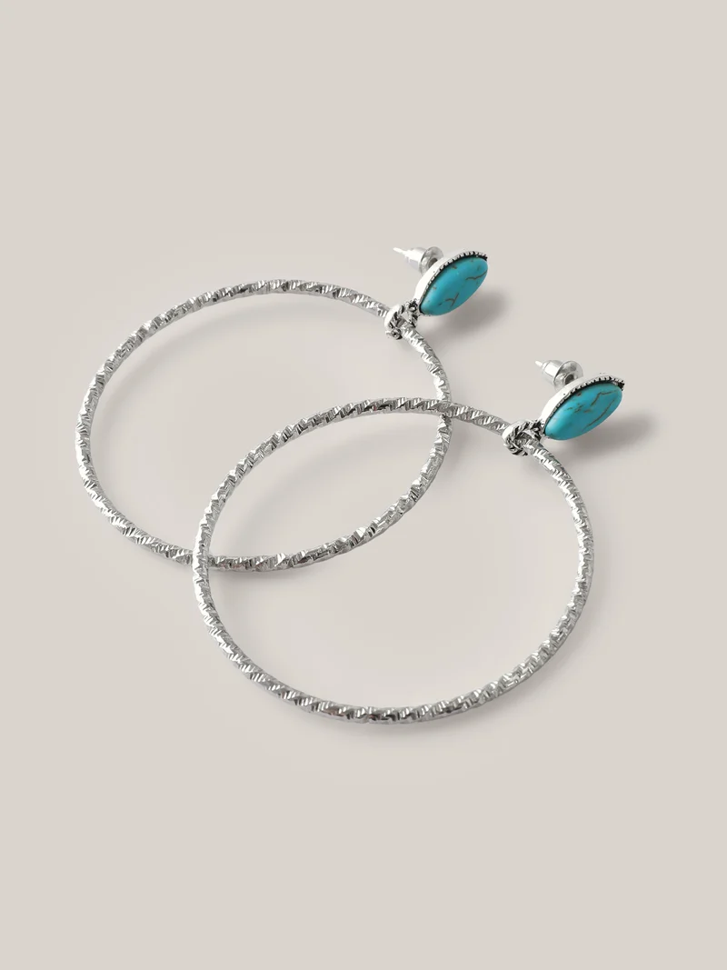 Beaded Silver Tone Hoop Earrings