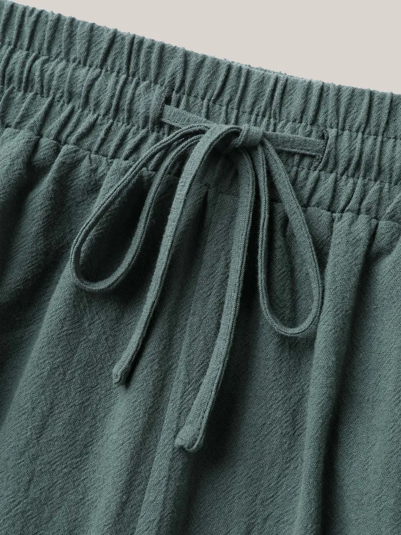 Cotton Side Lace Straight-Fit Plain Pants