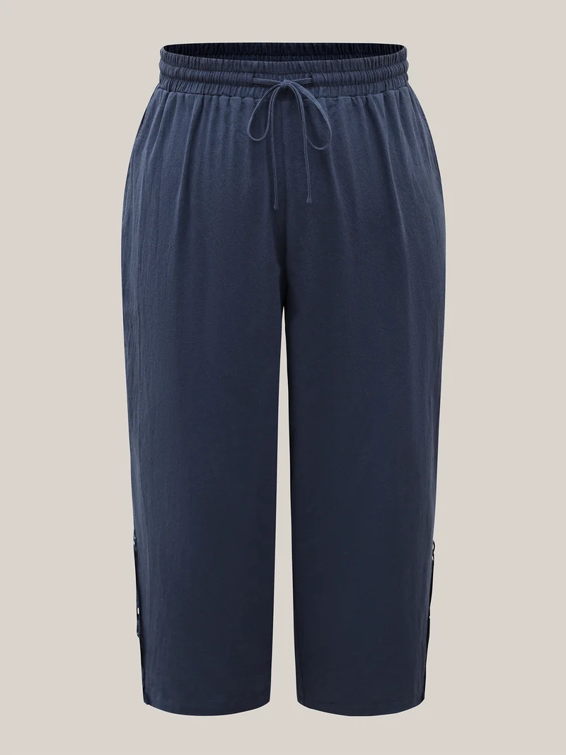 Lace Cut-Out Straight-Leg Plain Pants