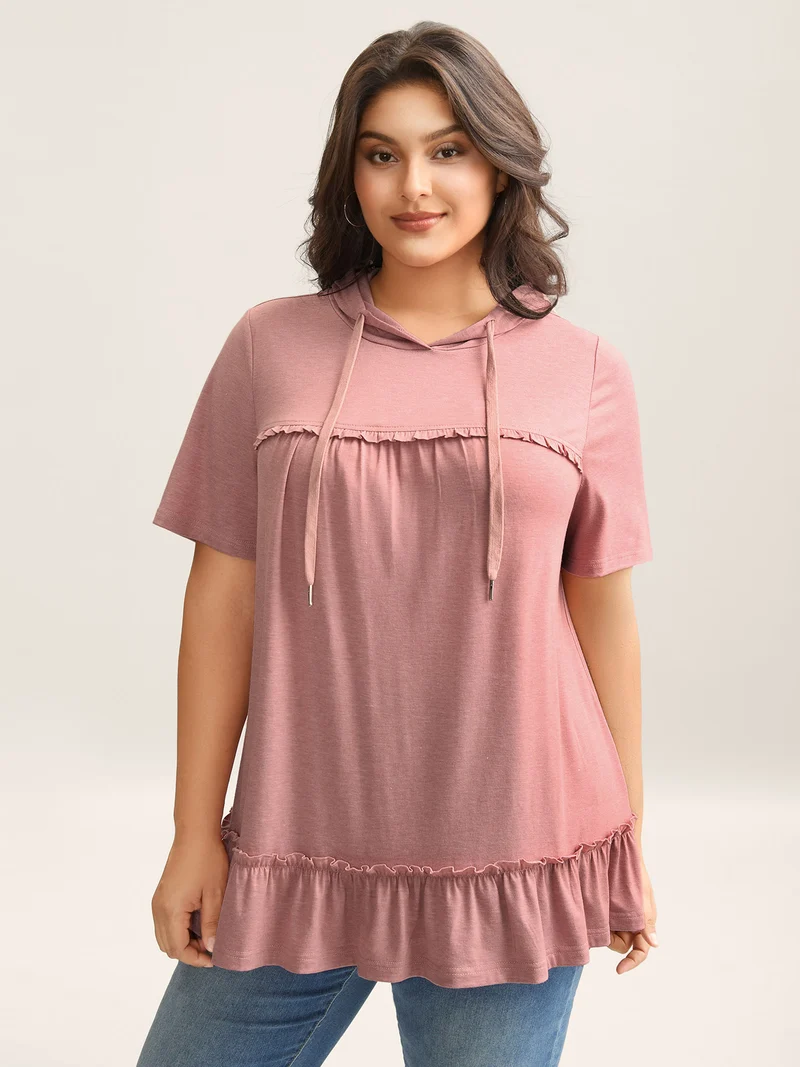 Stretchy Heather Hooded Ties T-Shirt