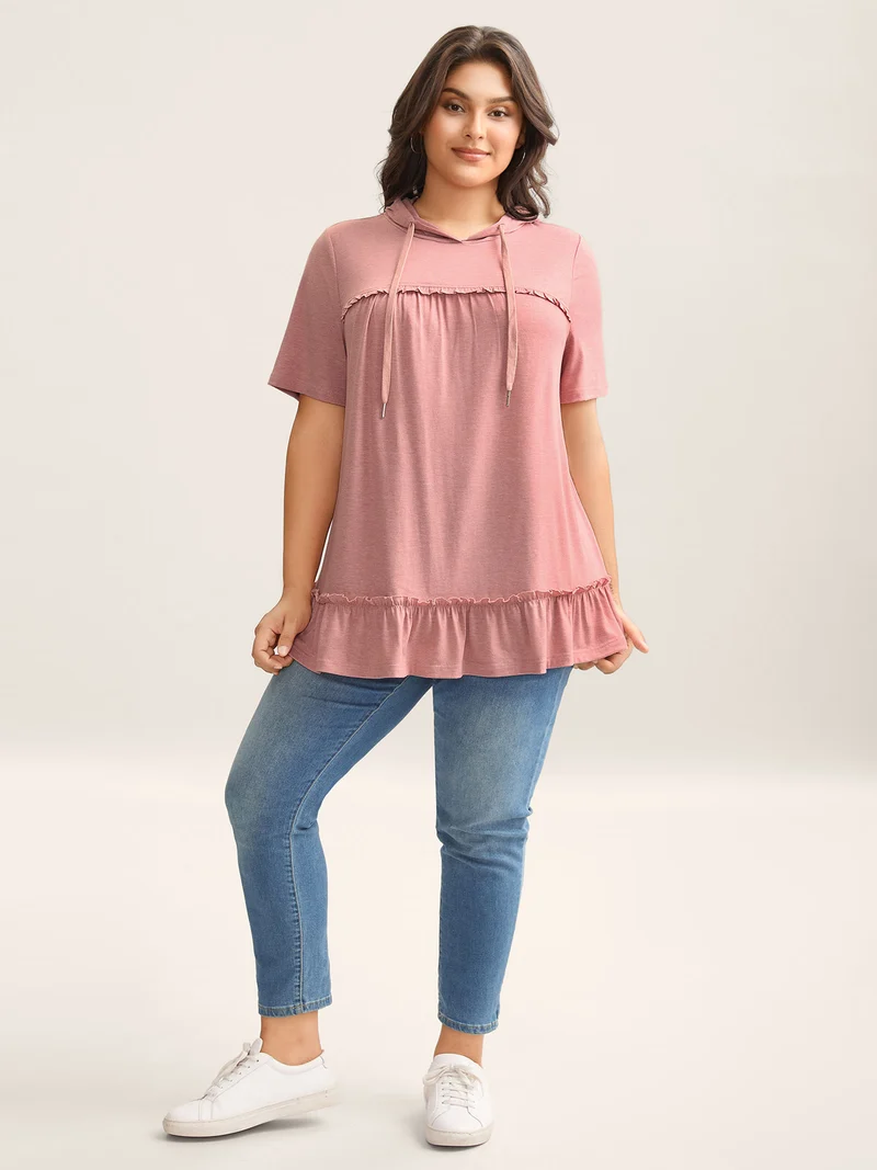 Stretchy Heather Hooded Ties T-Shirt