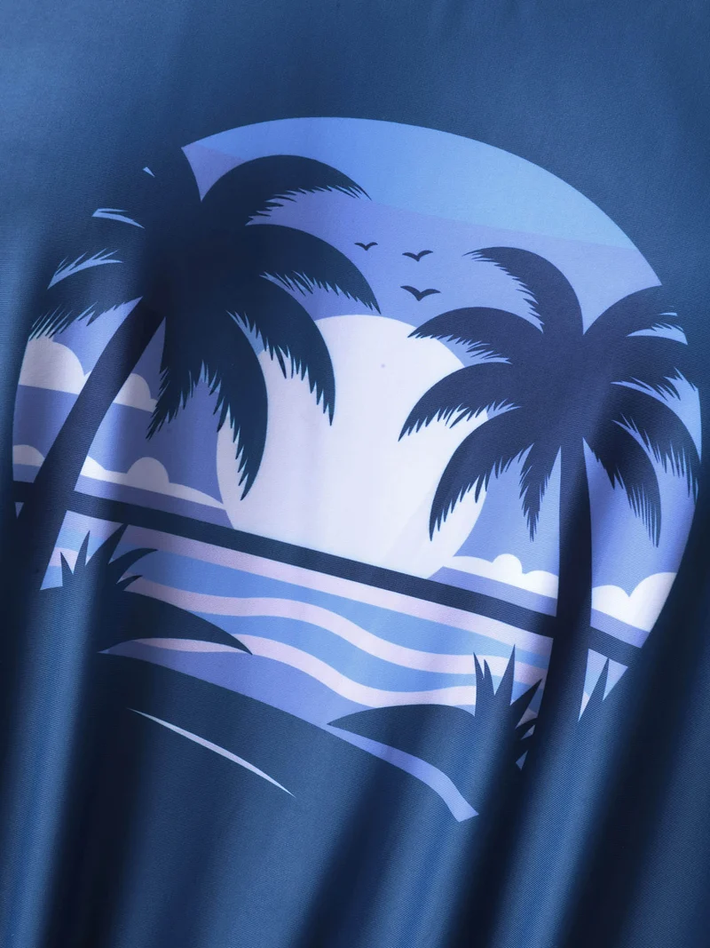 Island Pattern Pockets One-Piece Swimsuit
