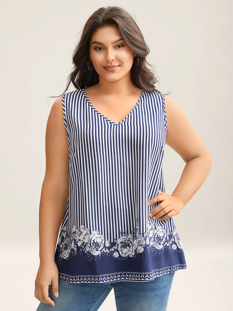 Rayon Floral Hem Tank Top