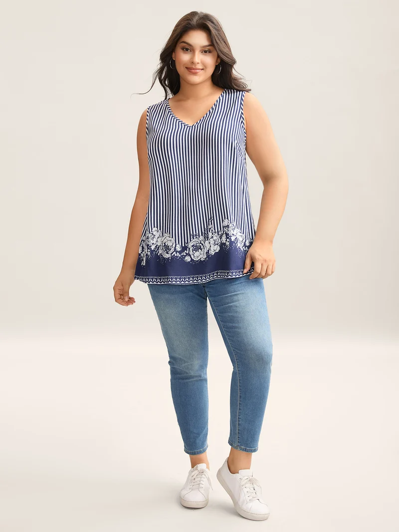 Rayon Floral Hem Tank Top