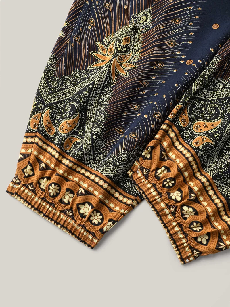 Peacock Print Shirred Jogger Pants