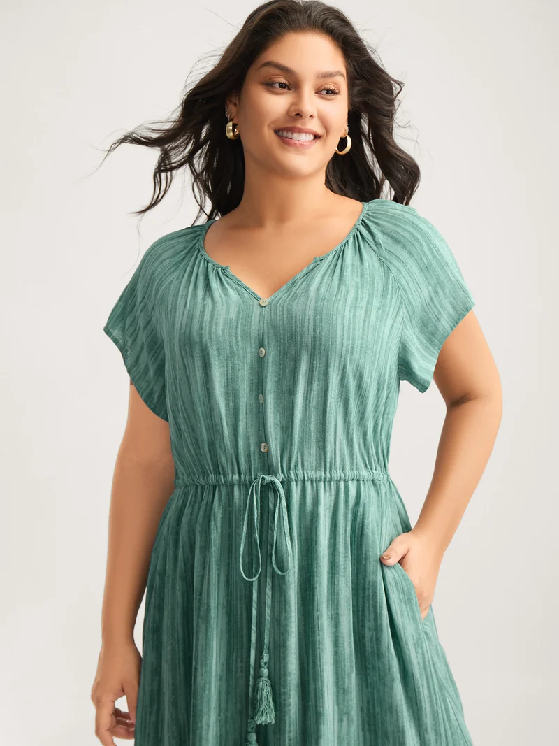Linen Rayon Blend Tassels Textured Maxi Dress