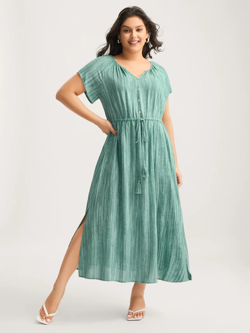 Linen Rayon Blend Tassels Textured Maxi Dress