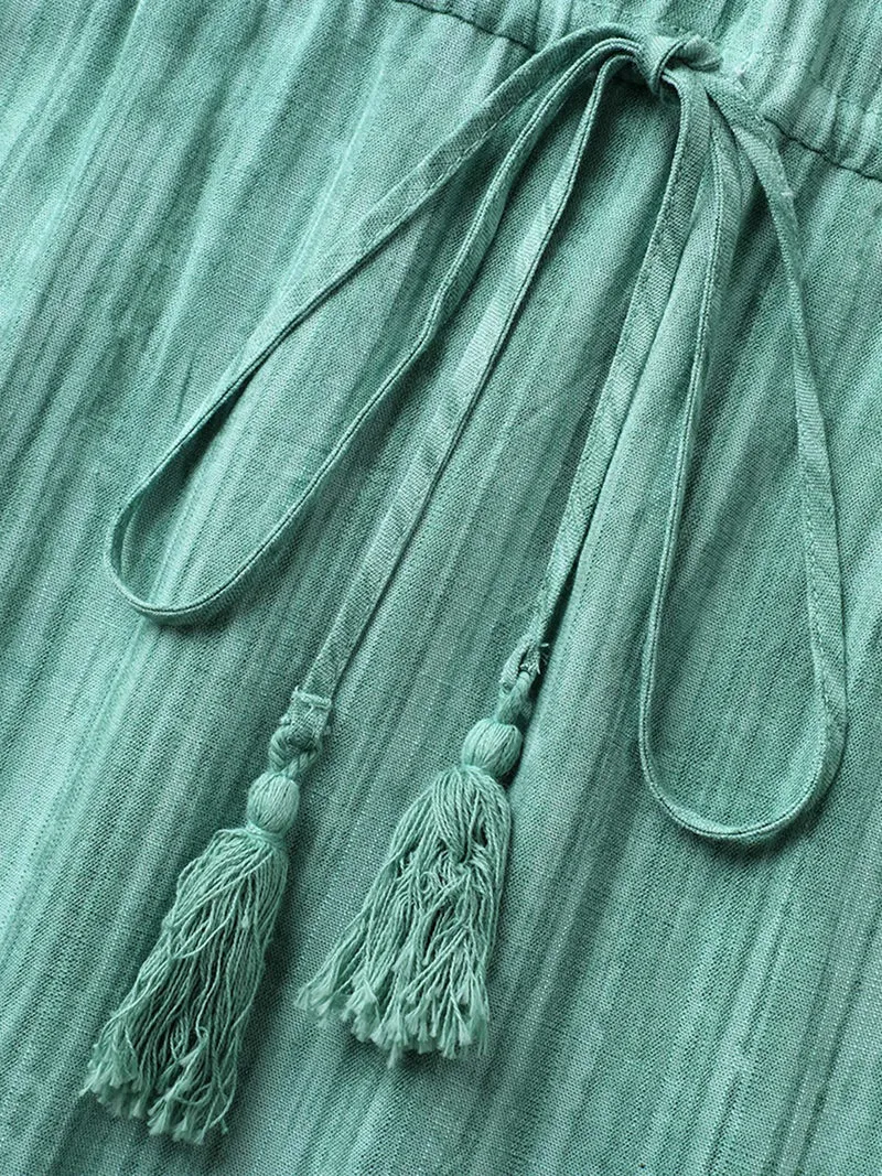Linen Rayon Blend Tassels Textured Maxi Dress