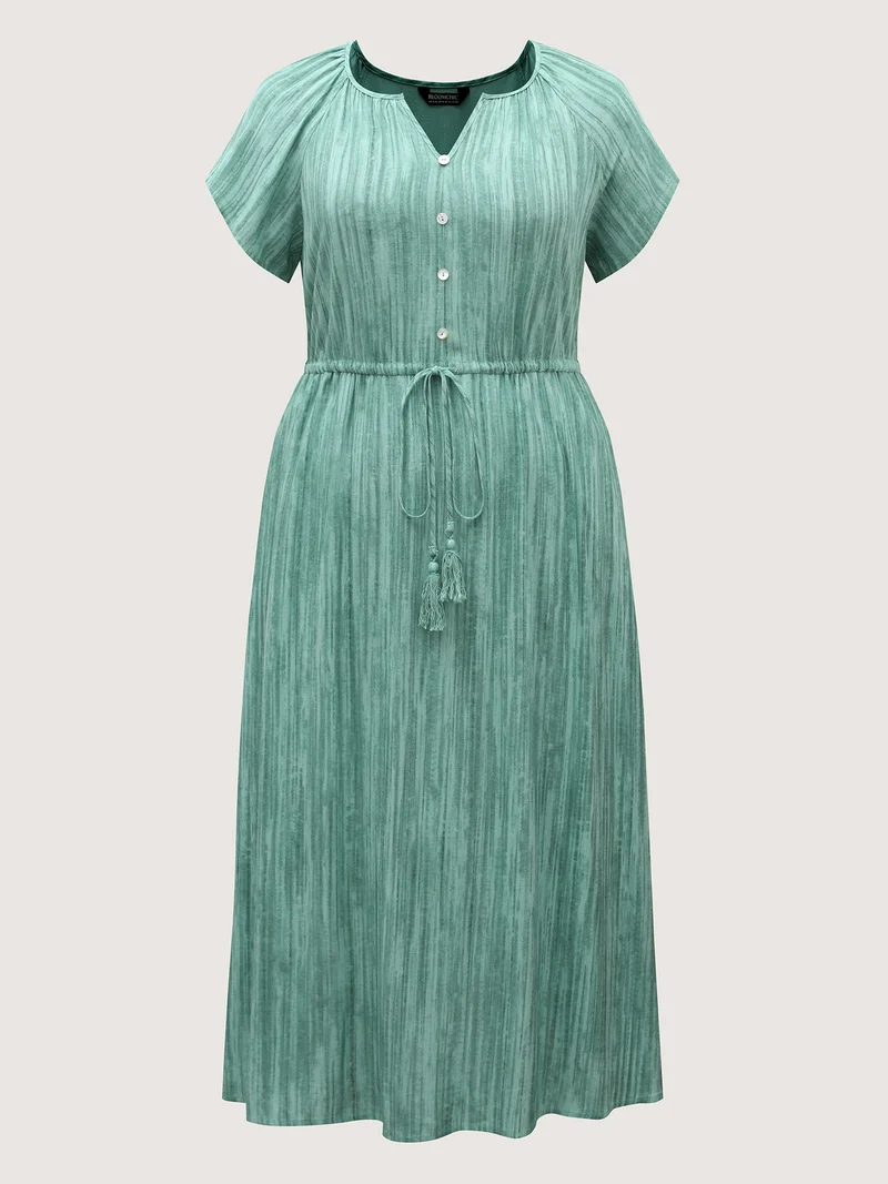 Linen Rayon Blend Tassels Textured Maxi Dress