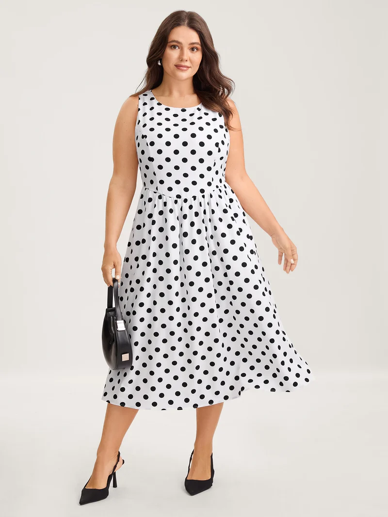 Pretty Polka Dots Drop Waist Midi Dress