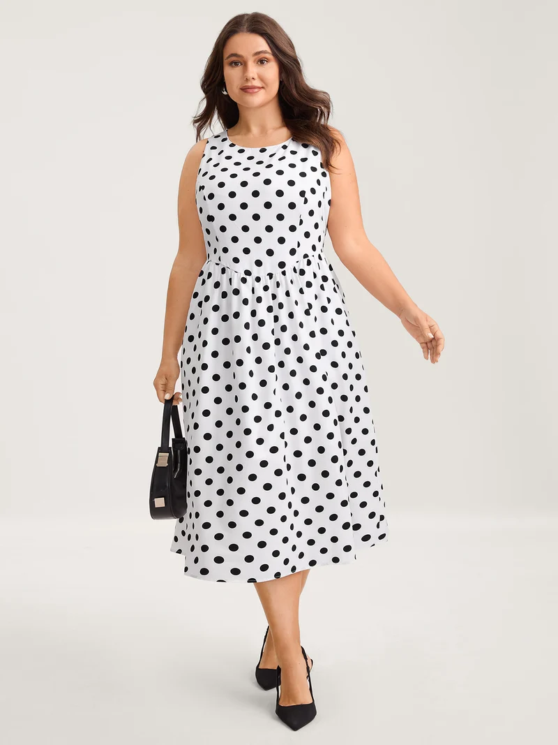 Pretty Polka Dots Drop Waist Midi Dress