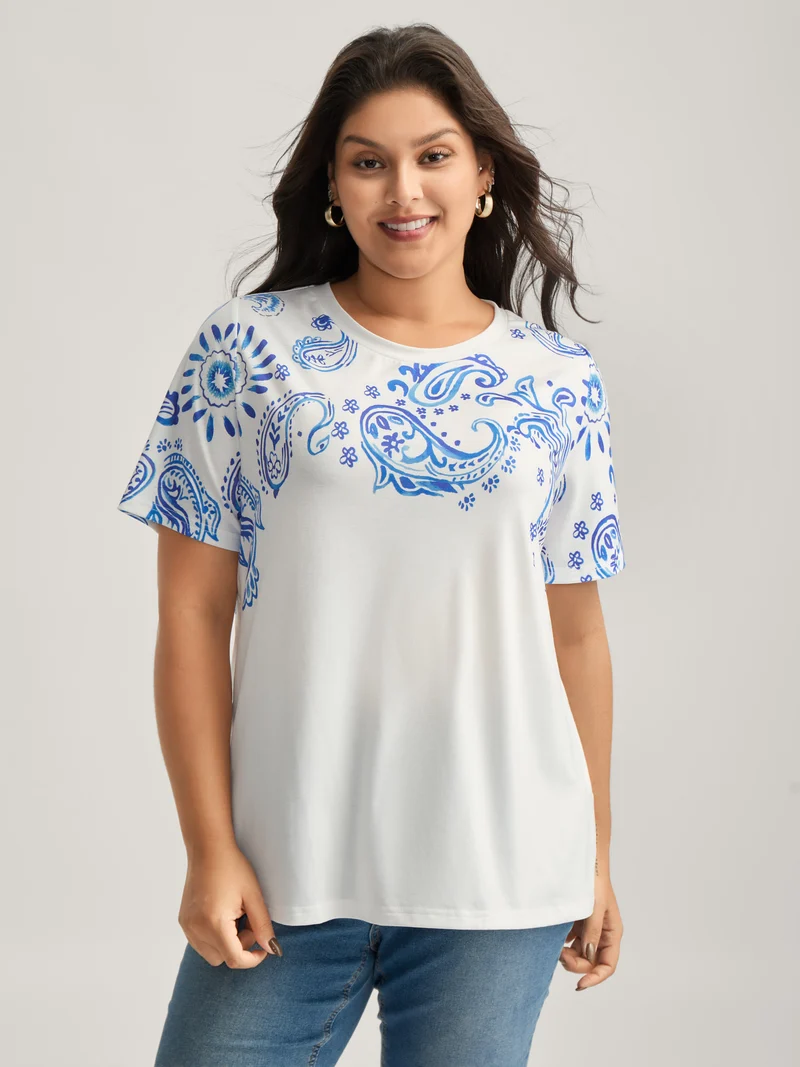 Paisley Print Solid T-Shirt
