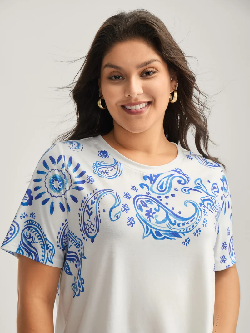 Paisley Print Solid T-Shirt