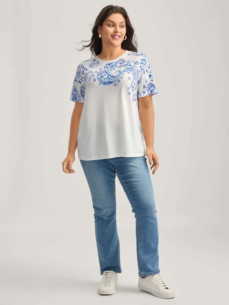 Paisley Print Solid T-Shirt