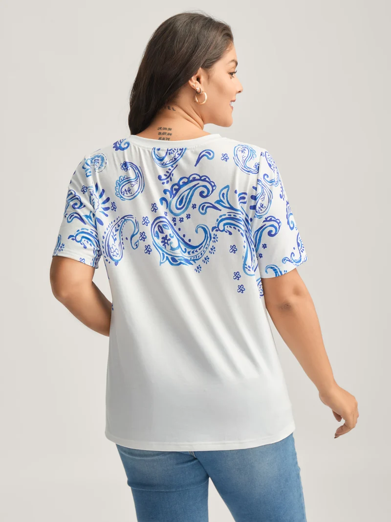 Paisley Print Solid T-Shirt