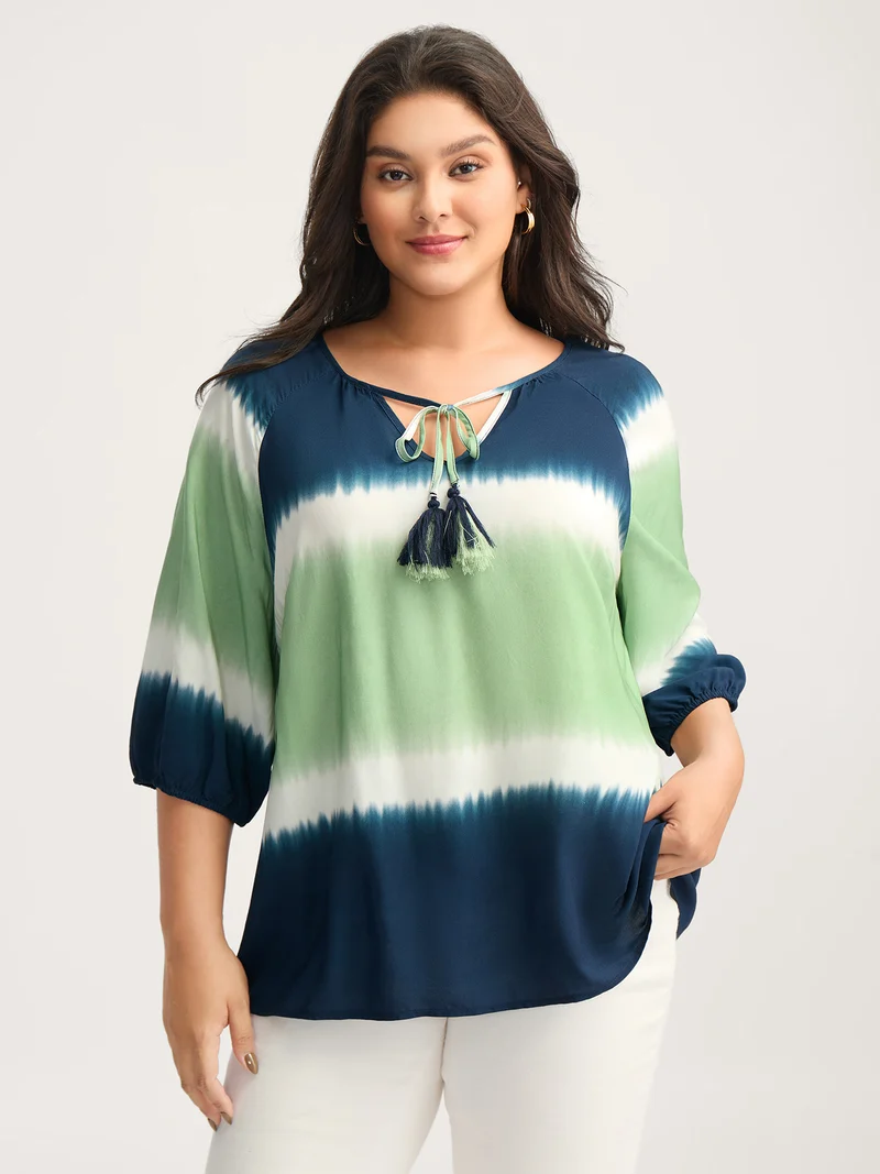 Ombre Gradient Neck Tie Blouse