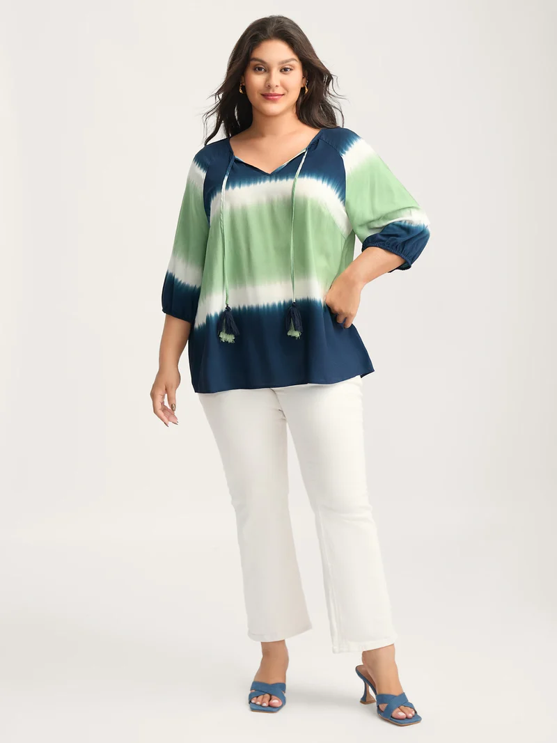 Ombre Gradient Neck Tie Blouse