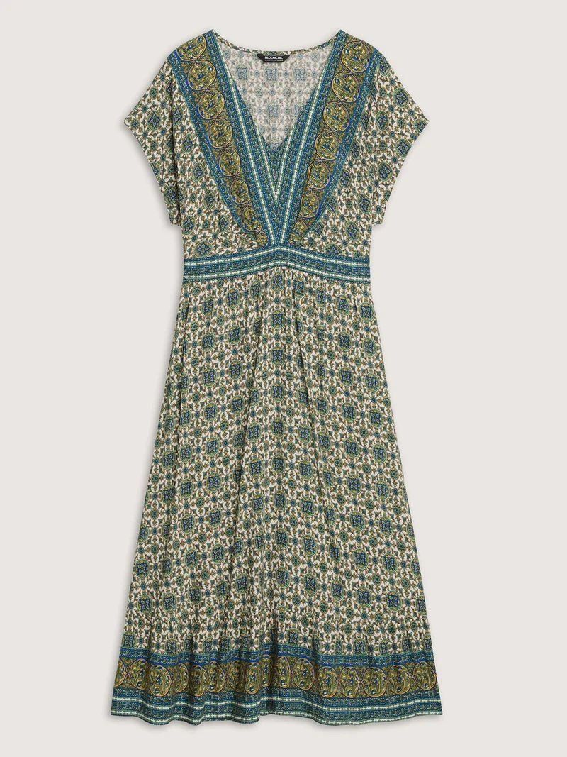 Rayon Floral Boho Print Pockets Midi Dress