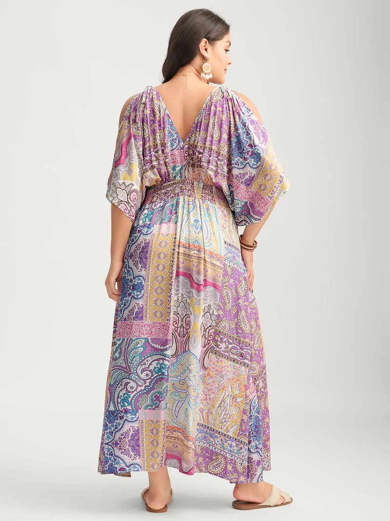 Boho Collage Off-Shoulder Maxi Dress