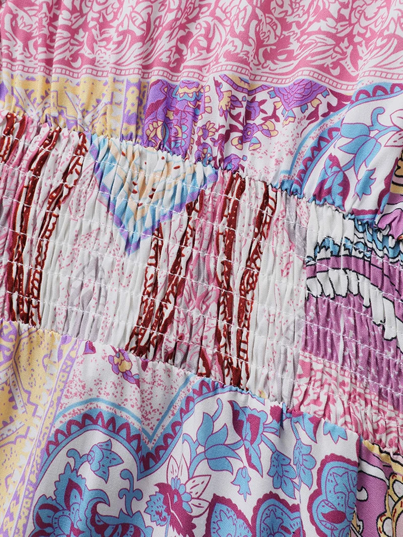 Boho Collage Off-Shoulder Maxi Dress