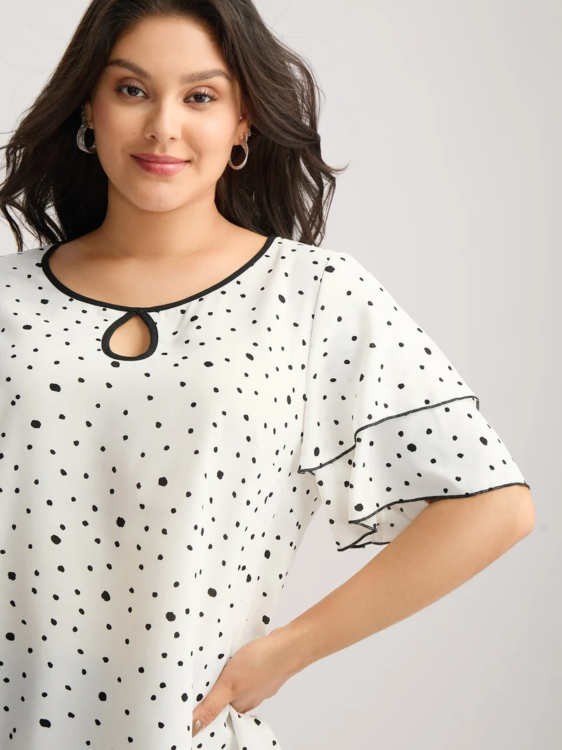 Polka Dots Contrast Layered Sleeve Blouse
