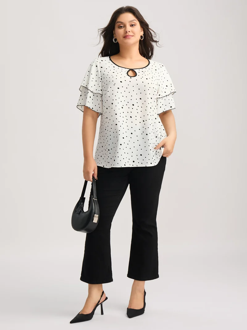 Polka Dots Contrast Layered Sleeve Blouse